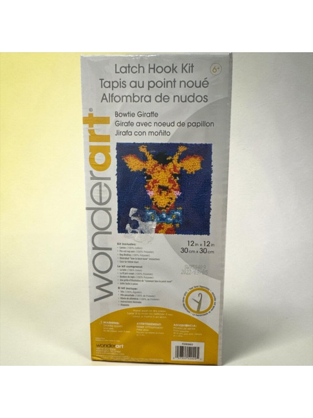 WonderArt Latch Hook Kit Bowtie Giraffe 12"x12" Craft Set For Ages 6+